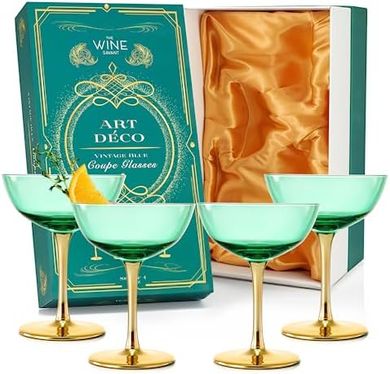 Art Deco Gold Coupe Glasses: 4-piece Cocktail Set

