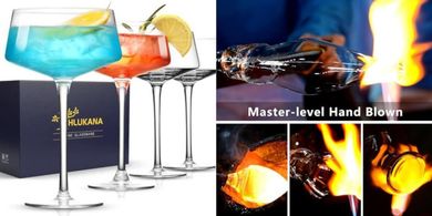 Hand-blown crystal coupe martini glasses (set of 4, 8oz)