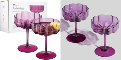 Khen Flower Vintage Wavy Glass Coupe Set (2, 7oz) – Amethyst Purple
