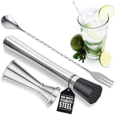 Stainless Steel Cocktail Muddler & Stirring Spoon Set
