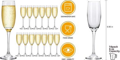 Elegant Champagne Flute Set: 14 Clear Stemmed Glasses