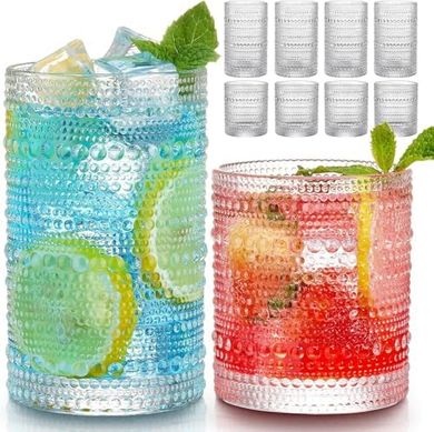 Vintage Hobnail Glassware Set: 8 Highball & 6 Cocktail Glasses