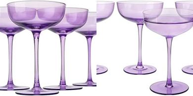 Colorful Coupe Glasses: 4-Piece Set, 7oz, Lavender Purple