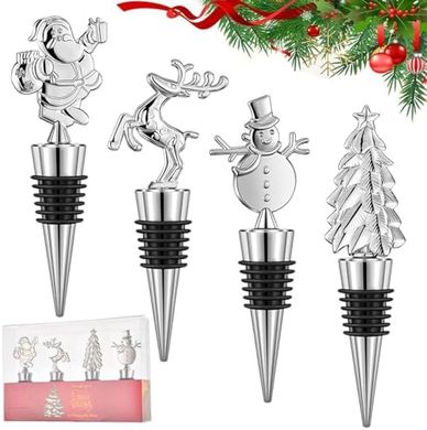 Reusable Silver Alloy Christmas Wine Stoppers (4-Pack)
