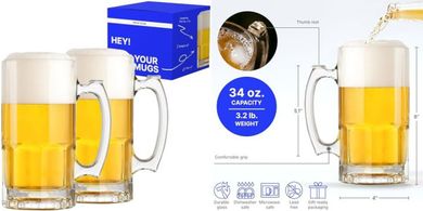 Large Beer Stein Gift Set (2, 34 oz/1L)
