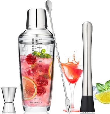 Tiawudi 4-Piece Cocktail Shaker Set with Muddler & Strainer