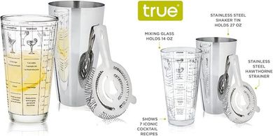 Artisan 3-Piece Cocktail Set: Shaker, Strainer, Glass