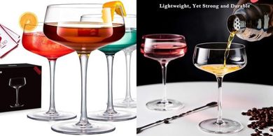 Hand-blown crystal coupe martini glasses (set of 4, 10oz)