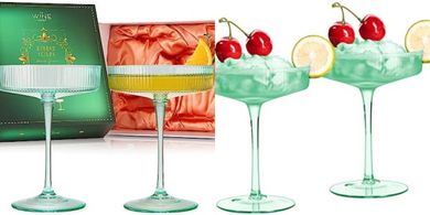 Vintage Art Deco Coupe Glasses: Set of 2 Ribbed Crystal Cocktail Glasses
