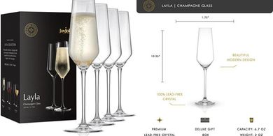JoyJolt Layla Champagne Flutes: Elegant crystal, set of 4.