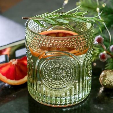 Retro Floral Green Drinking Glasses (6-pack, 10oz)
