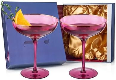 Sunset Purple Coupe Glasses: 2-Piece Gilded Gift Set