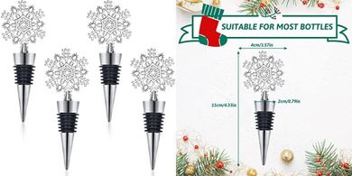 Whaline Snowflake Wine Stoppers: Festive Metal Stopper Set (4pc)
