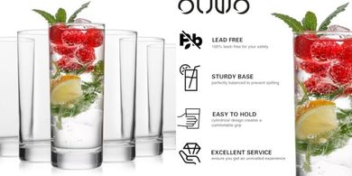 6 Highball Glasses: 11.5oz Tall, Perfect for Cocktails & Water