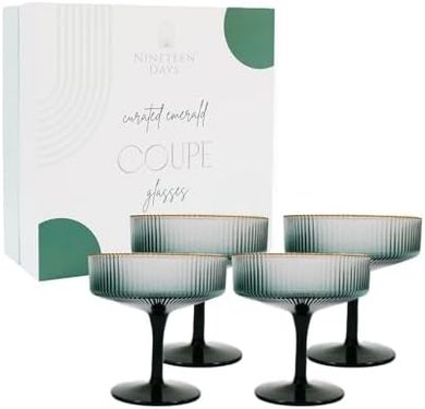 Art Deco Gold-Rimmed Coupe Glasses (Set of 4, 8oz)