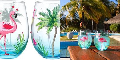 Hand-painted flamingo gin glasses with gift box.