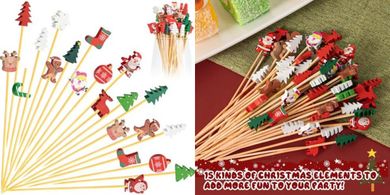 100 Christmas Cocktail Picks (10 designs, bamboo, 5.1")