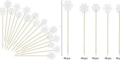 Cieovo Snowflake Cocktail Picks: 200 Bamboo Toothpicks for Festive Parties