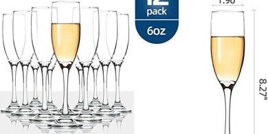 12 Premium Crystal Champagne Flutes (6 oz)
